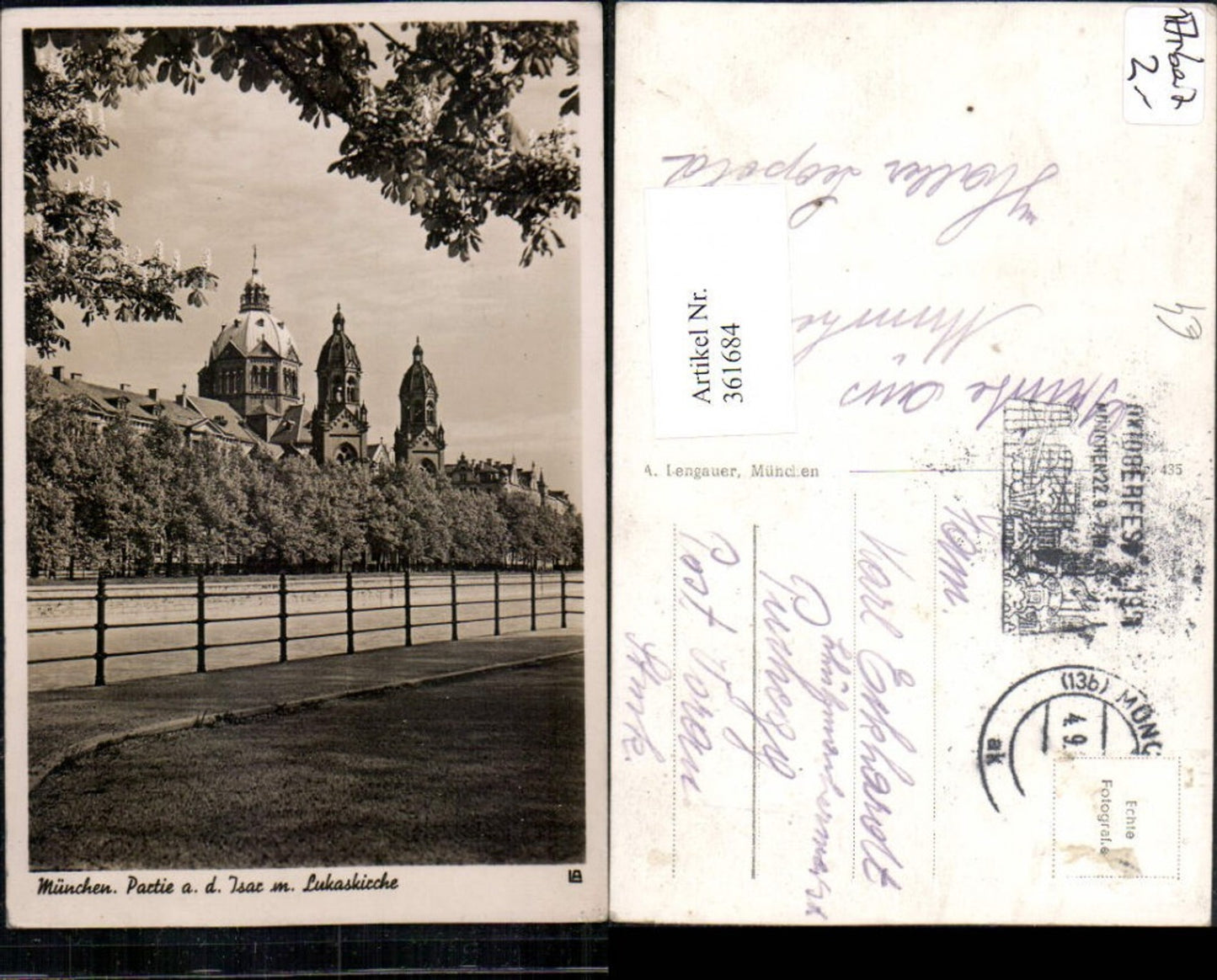361684,München Partie an d. Isar m. Lukaskirche Kirchentürme