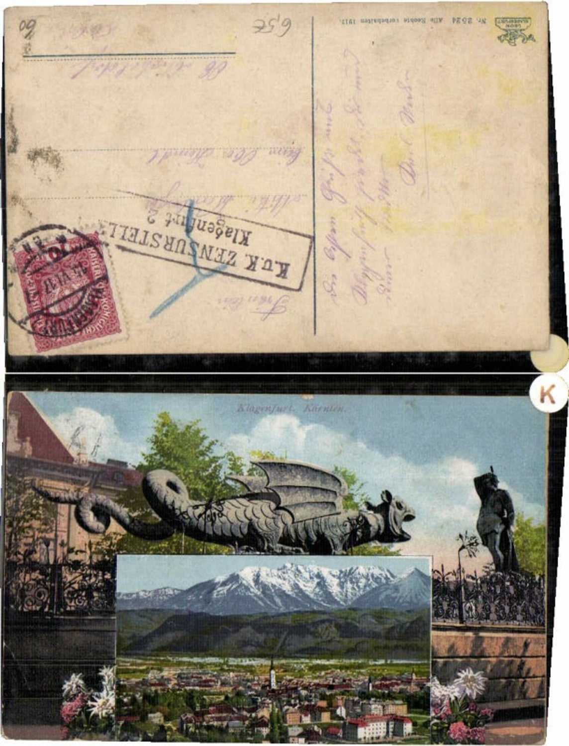 60365,Klagenfurt Lindwurmdenkmal 2 Bildkarte pub Leon 2524
