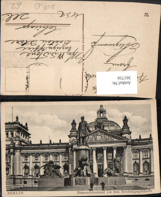 361716,Berlin Bismarckdenkmal Statue vor dem Reichstagsgebäude