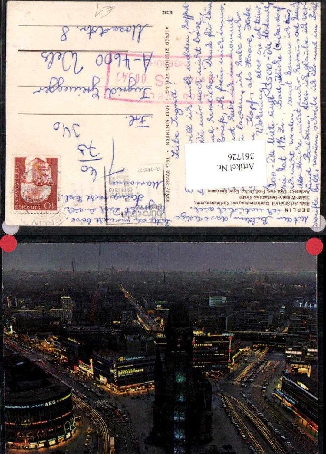 361726,Berlin b. Nacht Blick auf Charlottenburg m. Kurfürstendamm Kirche