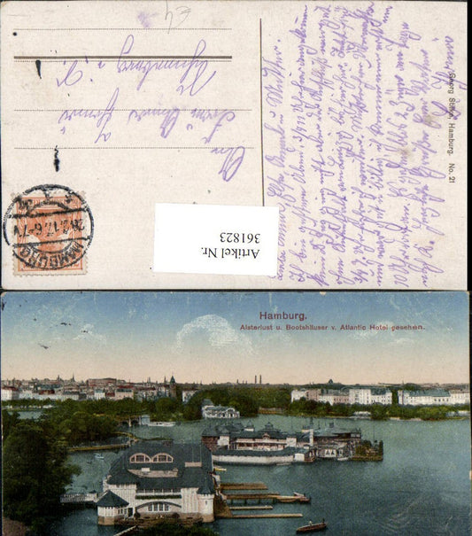 361823,Hamburg Alsterlust u. Bootshäuser vom Atlantic Hotel gesehen