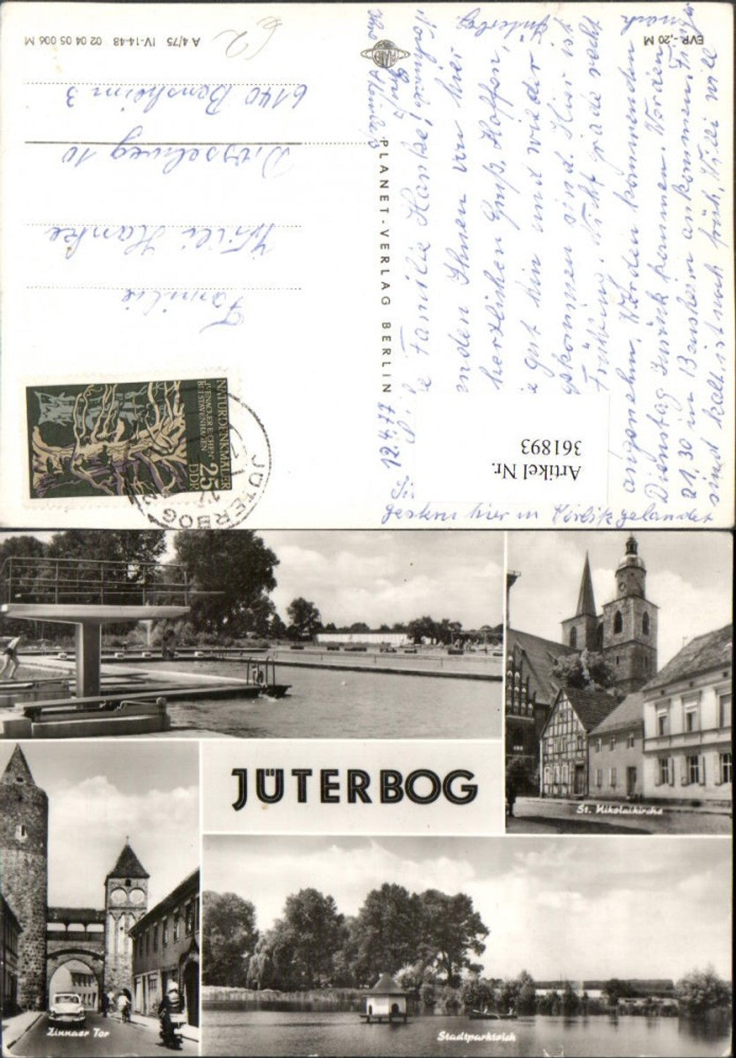 361893,Jüterbog Nikolaikirche Stadtparkteich Zinnaer-Tor Schwimmbecken Mehrbildkarte