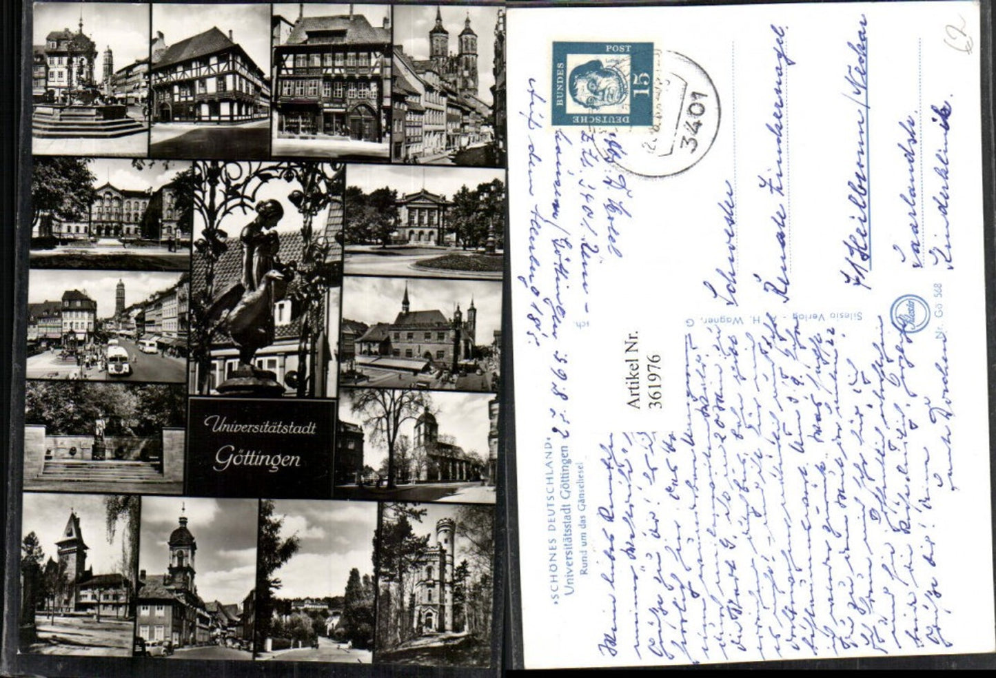 361976,Göttingen Rund um das Gänseliesel Statue Brunnen Rathaus Kirche Turm Mehrbildkarte