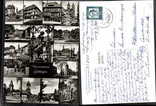 361976,Göttingen Rund um das Gänseliesel Statue Brunnen Rathaus Kirche Turm Mehrbildkarte