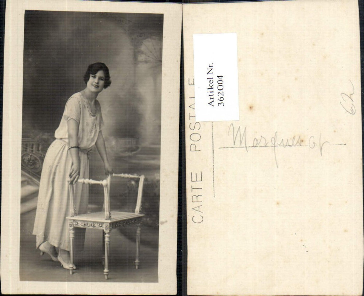 362004,Foto Ak Frau Kleid Stuhl Bank