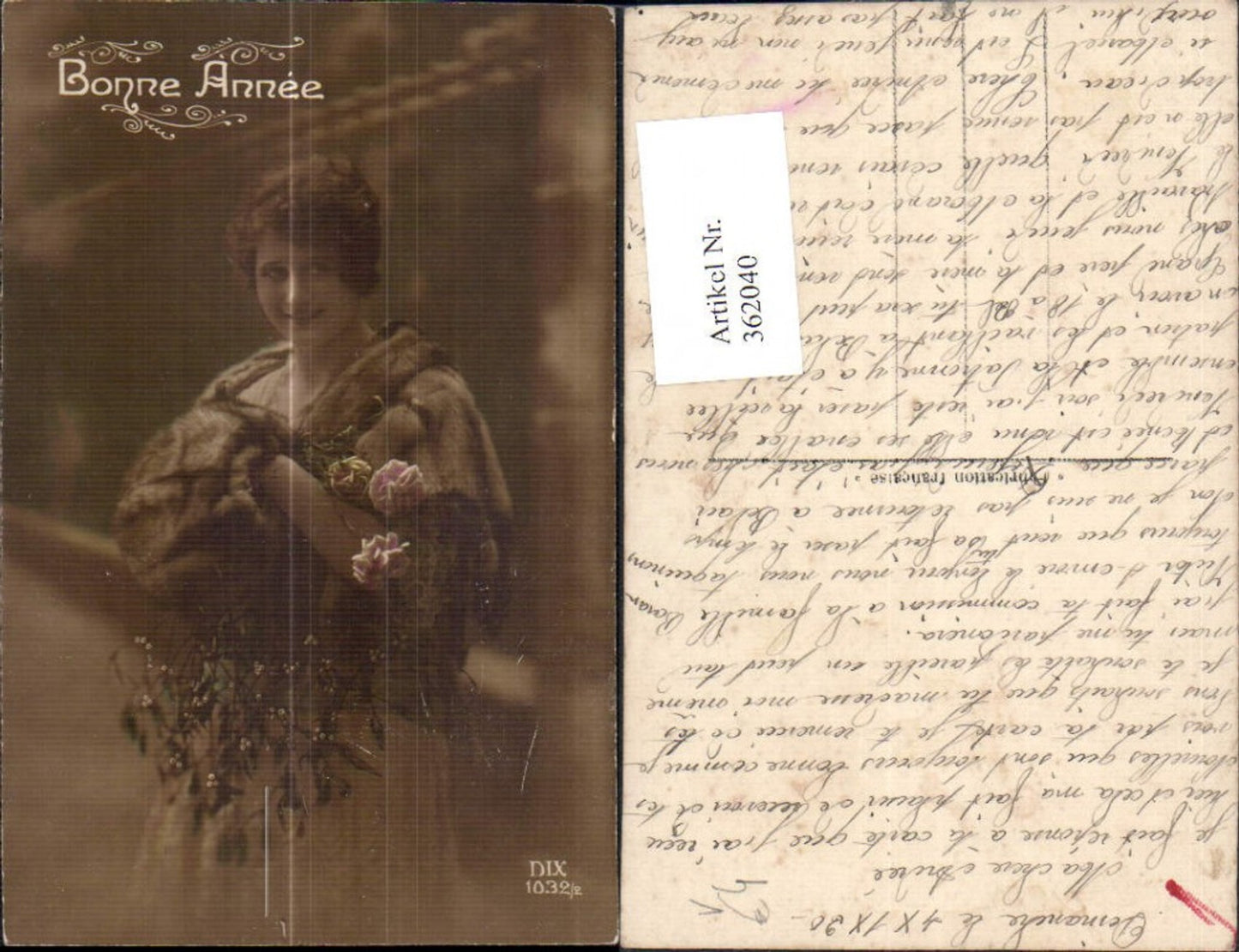 362040, Fur fashion woman fur stole muff fur mistletoe roses Bonne Annee pub DIX 1032/2