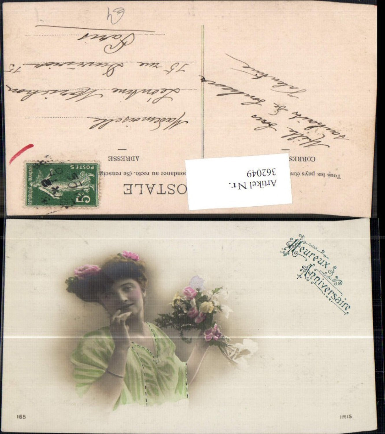 362049,Frau Blumen i. Haar Blumenstrauß Heureux Anniversaire