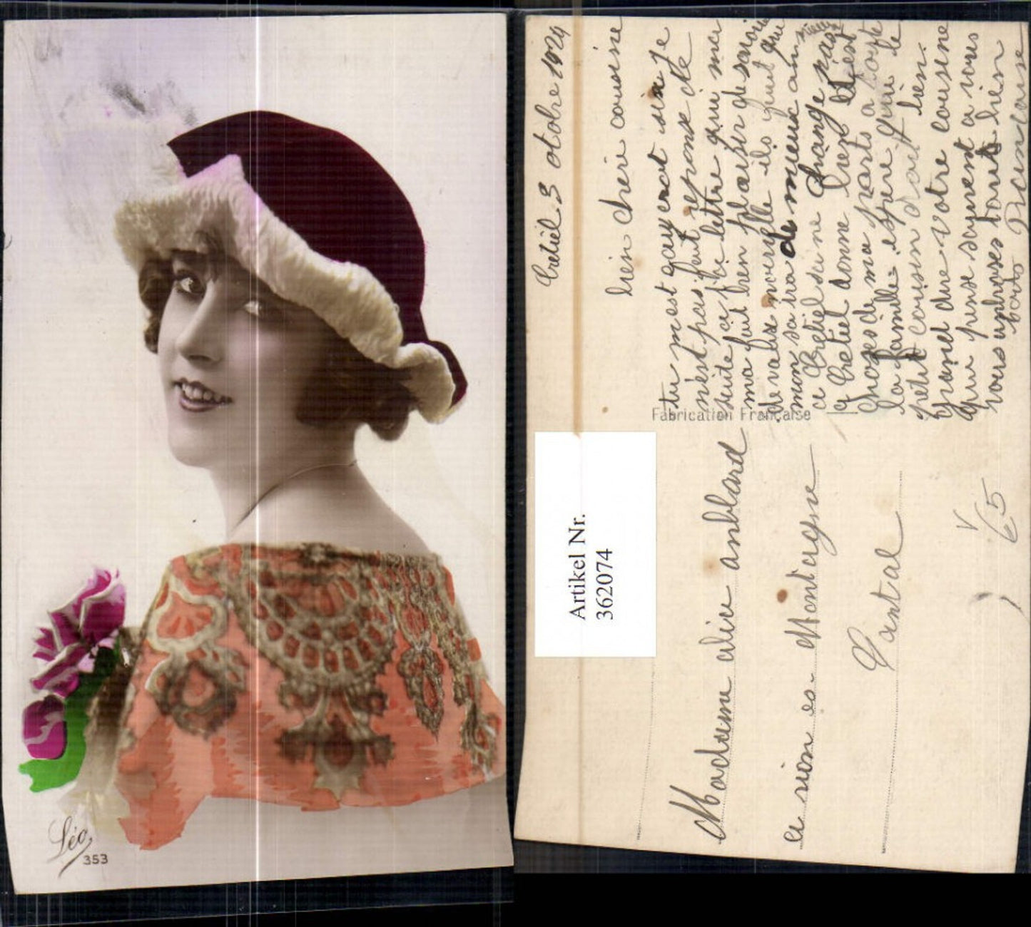 362074,Frau Hut Haube Kopfbedeckung Halskette Schmuck Rose Blumen pub Leo 353