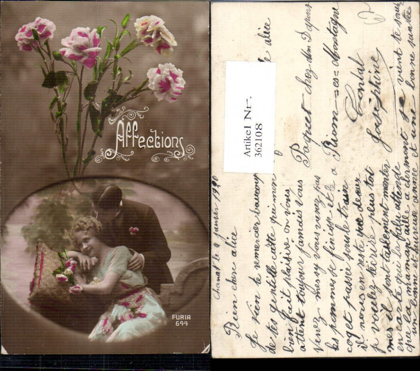 362108,Liebe Paar Kuss a. Wange Blumen Nelken Affections