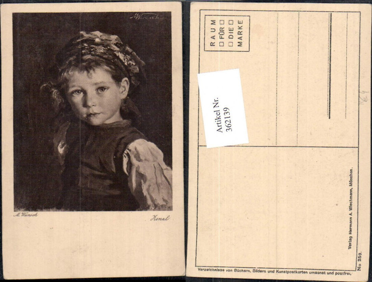 362139,Künstler Ak M. Wunsch Henzl Kind Mädchen m. Kopftuch Portrait