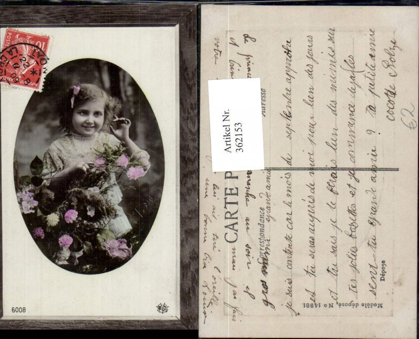 362153,Kind Mädchen Haarschleife Blumen Präge Passepartout Holzrahmenoptik
