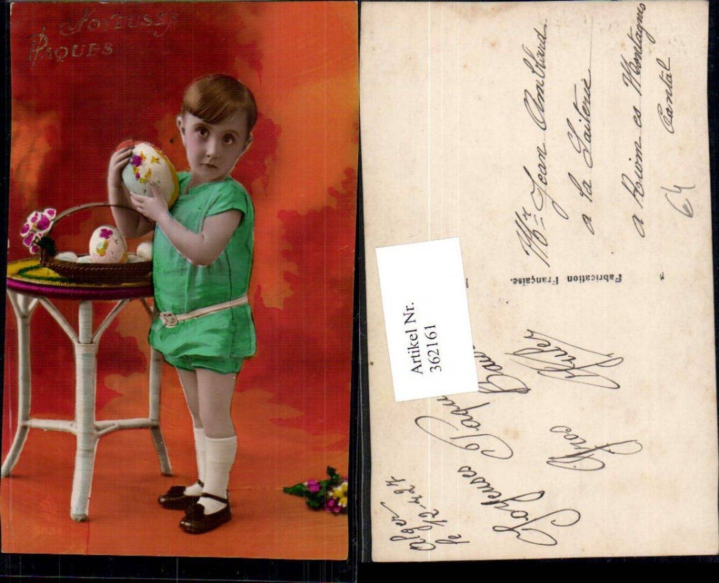 362161,Kind Bub Junge m. Korb Eier Ostereier Ostern Joyeuses Paques
