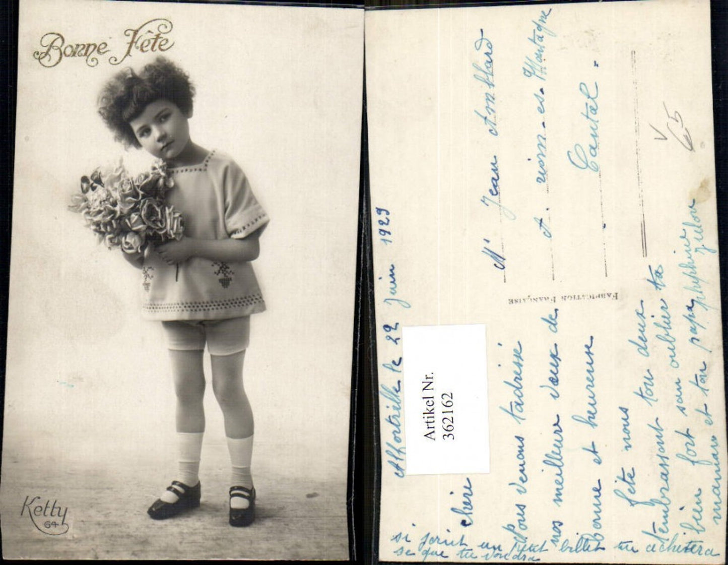 362162,Kind Mädchen Lockenkopf Strauß Rosen Blumen Bonne Fete pub Ketty 64