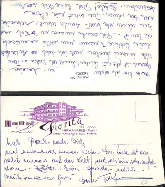 362305,Reklame Ganzsache Hotel La Fiorita Miramare Forli