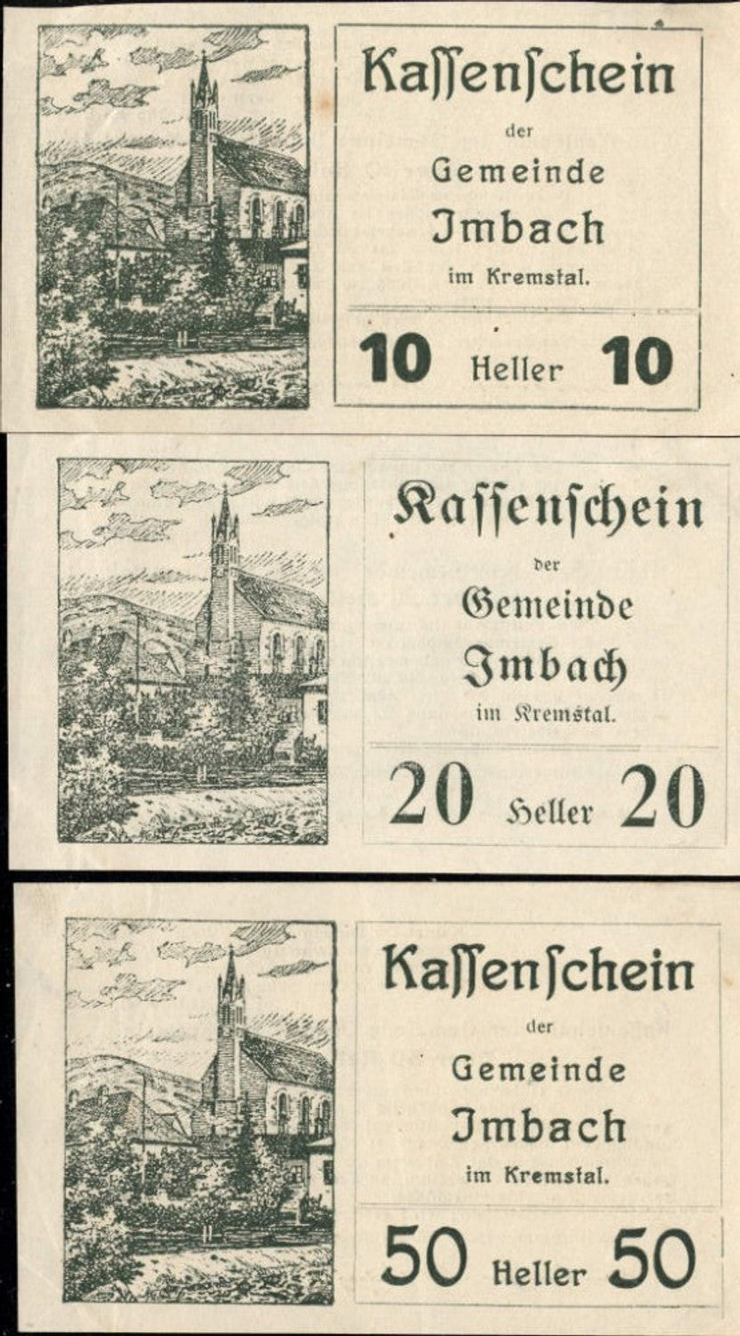 362430,3 Scheine Notgeld Imbach i. Kremstal Heller 10,20,50