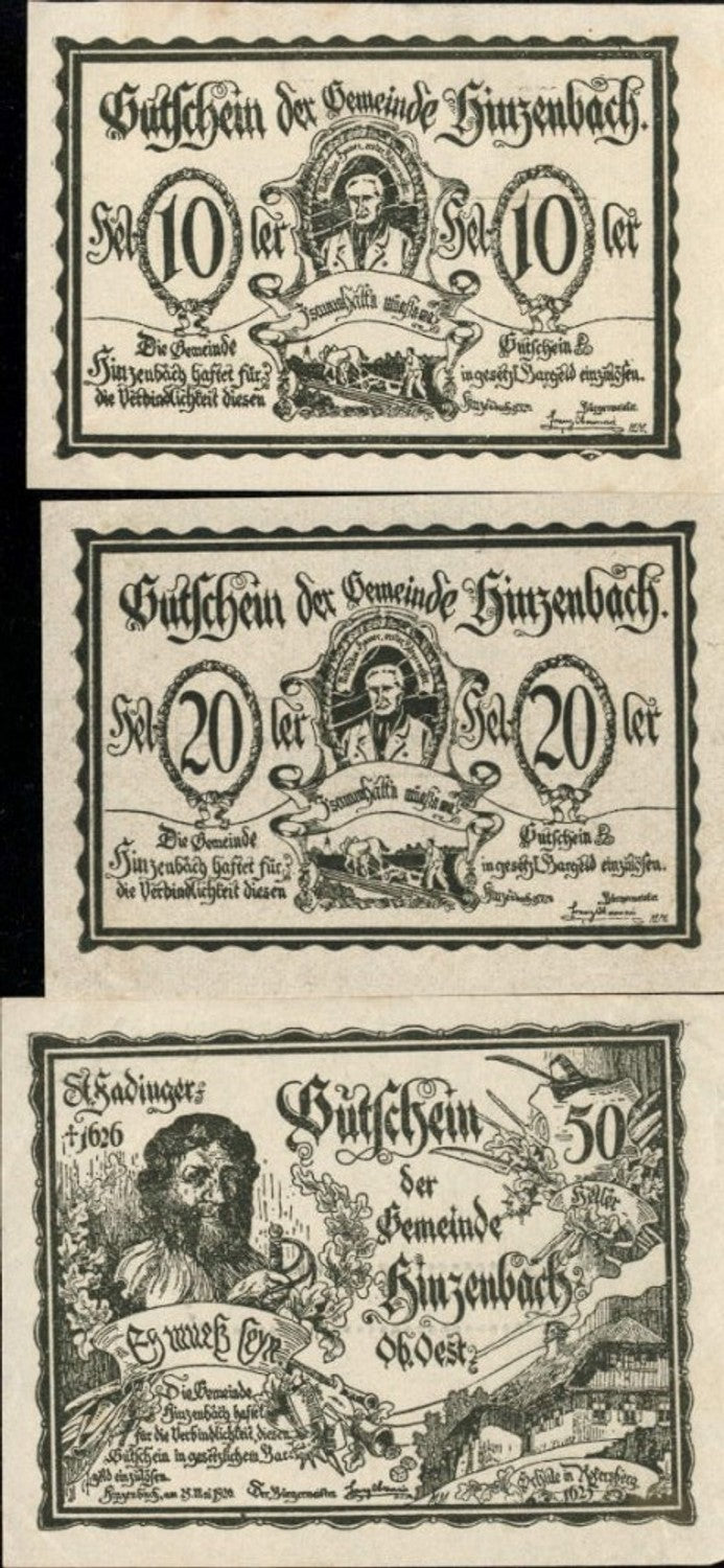 362435,3 Scheine Notgeld Hinzenbach Heller 10,20,50