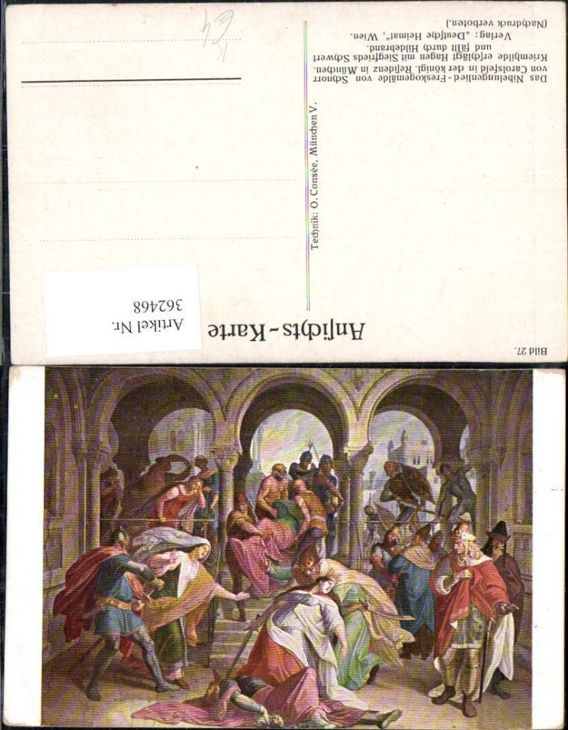 362468, Artist Ak Schnorr v. Caroldsfeld Kriemhilde slays Hagen German Homeland Legends