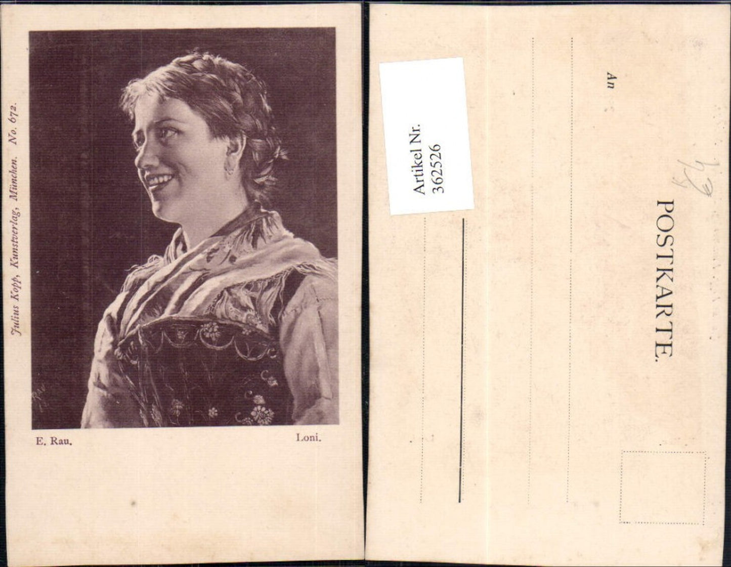 362526,Künstler Ak E. Rau Loni Frau Tracht Portrait Passepartout