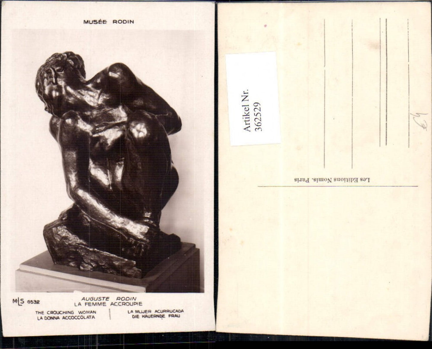 362529,Künstler Ak Auguste Rodin La Femme Accroupie Statue