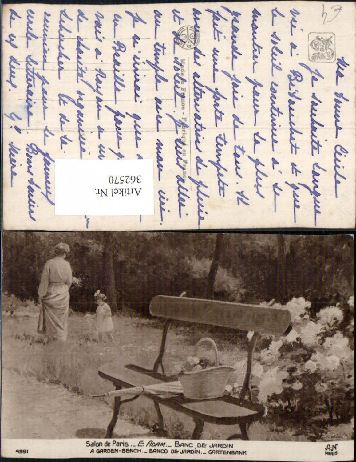 362570,Künstler Ak E. Adam Banc de Jardin A Garden Bench Gartenbank Frau Kind