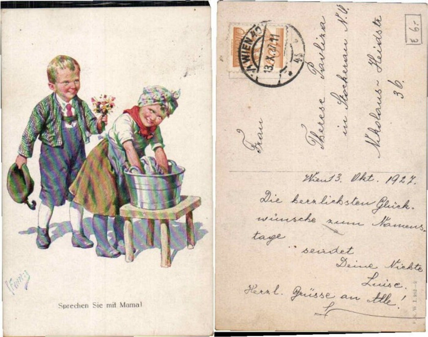 61256,K. Feiertag Kinder Mädchen b. Waschen Waschtrog B.K.W.I. 982-2