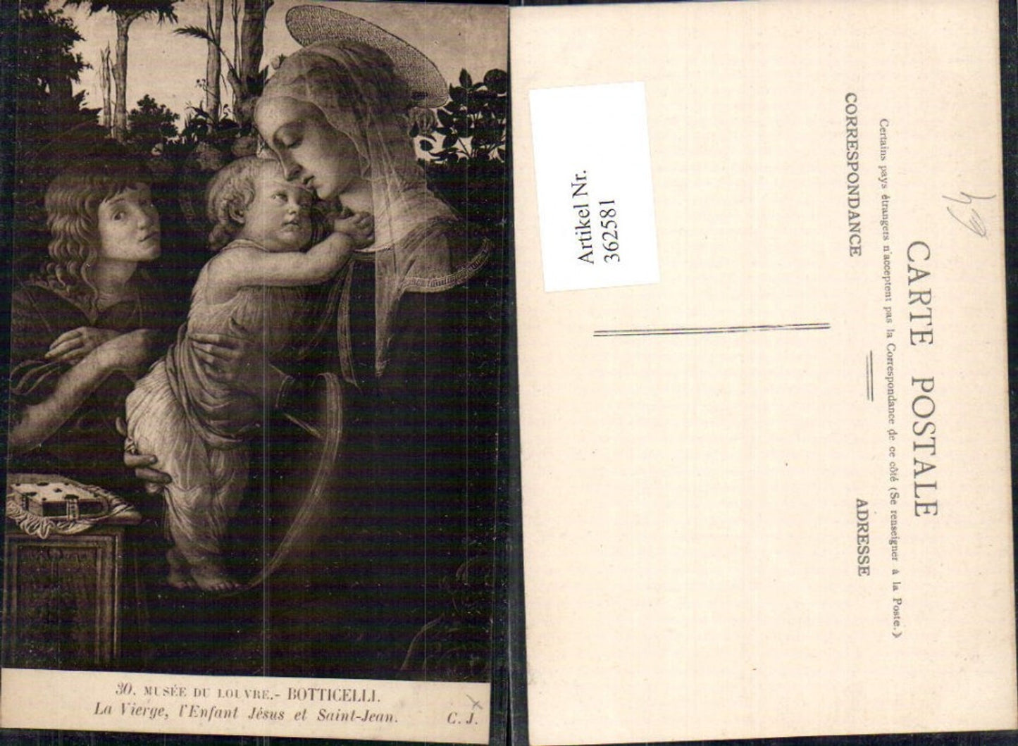 362581,Künstler Ak Botticelli La Vierge l Enfant Jesus et Saint-Jean Jesuskind Religion