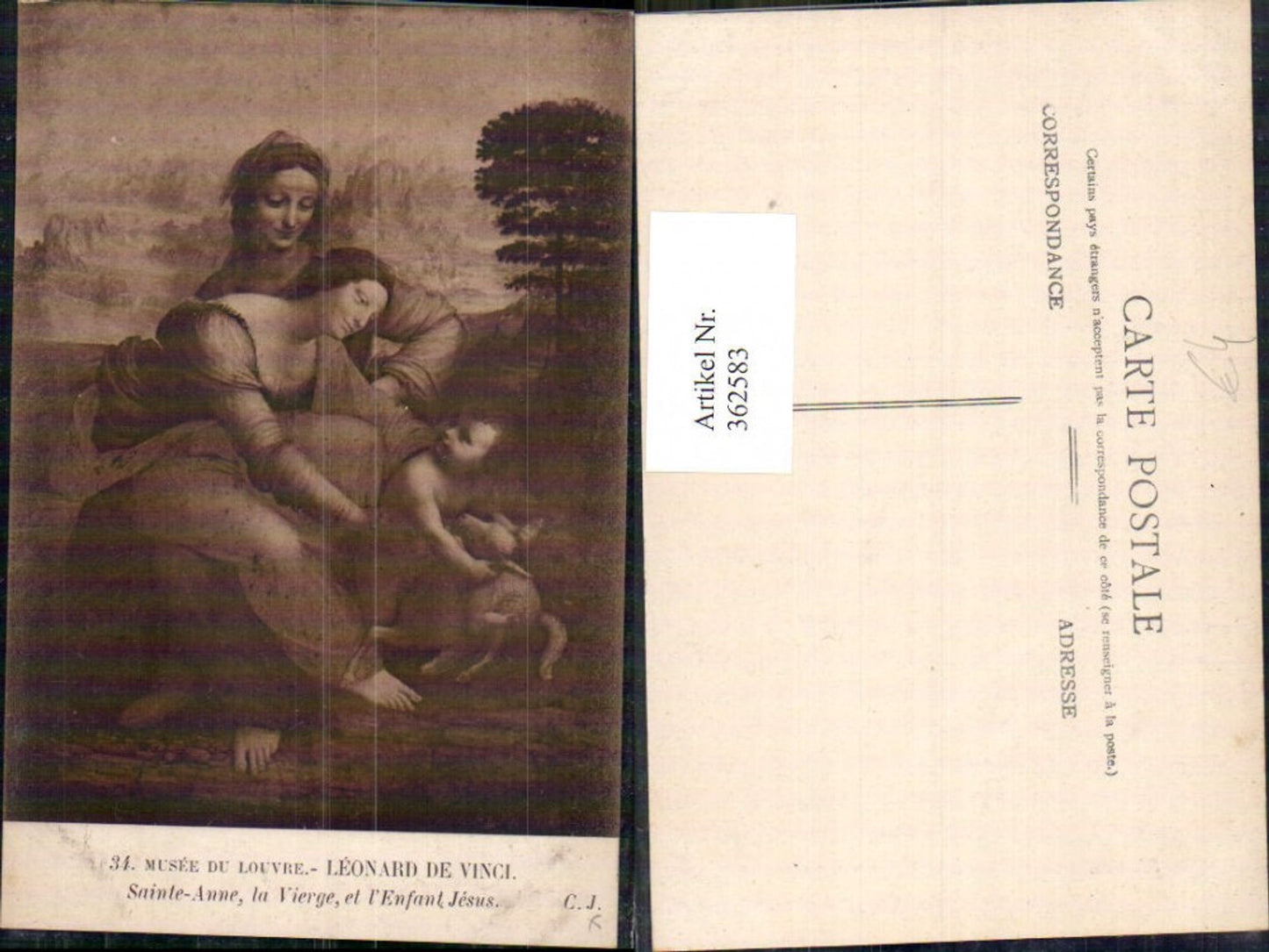 362583, Artist: Leonard de Vinci, Saint Anne the Virgin and the Infant Jesus, Religion
