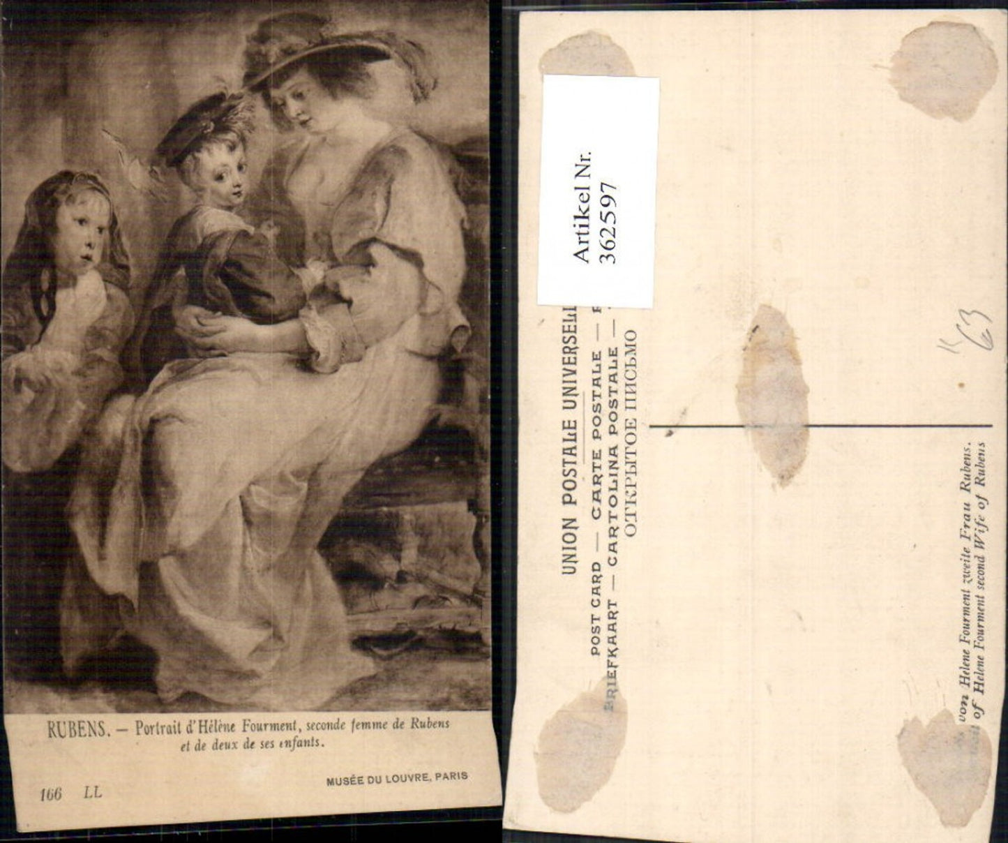 362597,Künstler Ak Peter Paul Rubens Portrait d Helene Fourment Frau Kinder
