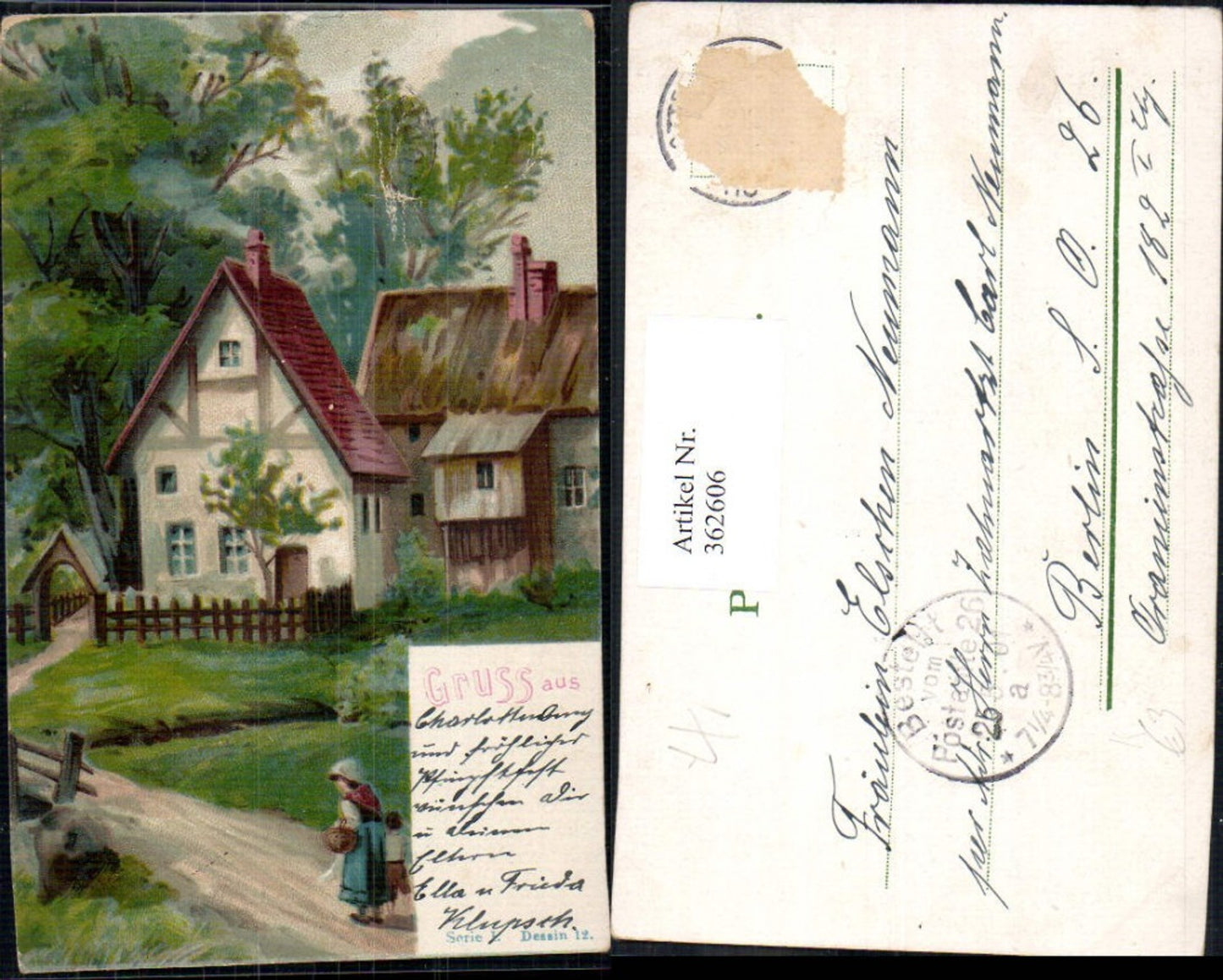 362606,Künstler Ak Frau Kind Haus Dorfstraße