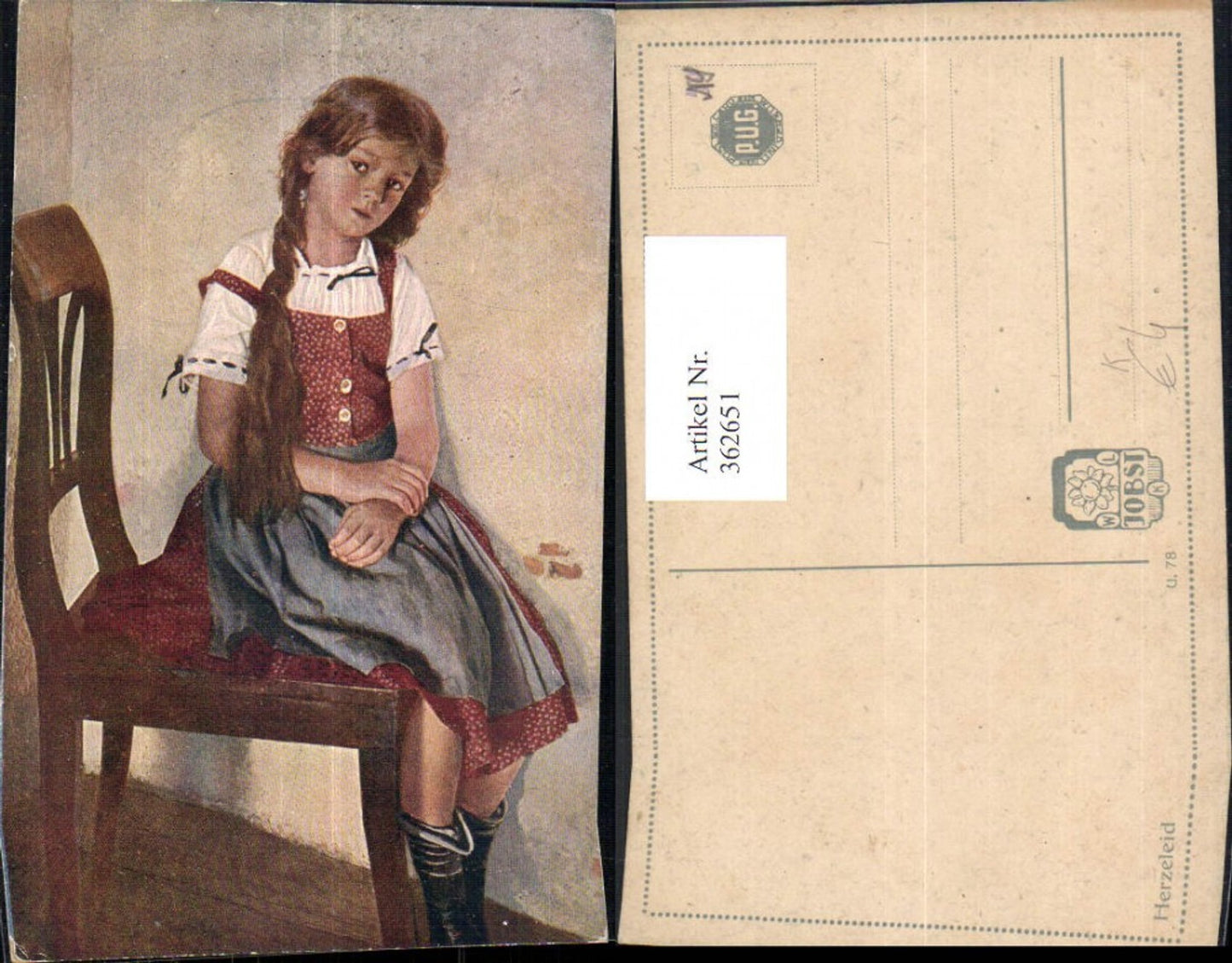 362651,Künstler Ak Herzeleid Mädchen Tracht Zöpfe Portrait