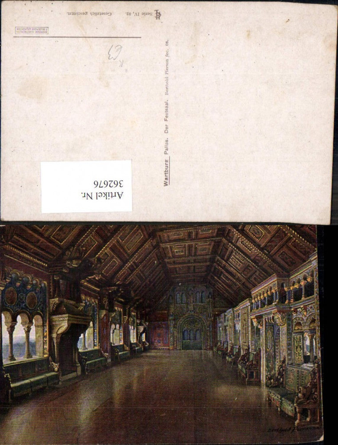 362676,Künstler Ak Berthold Pierson Der Festsaal Wartburg Pallas