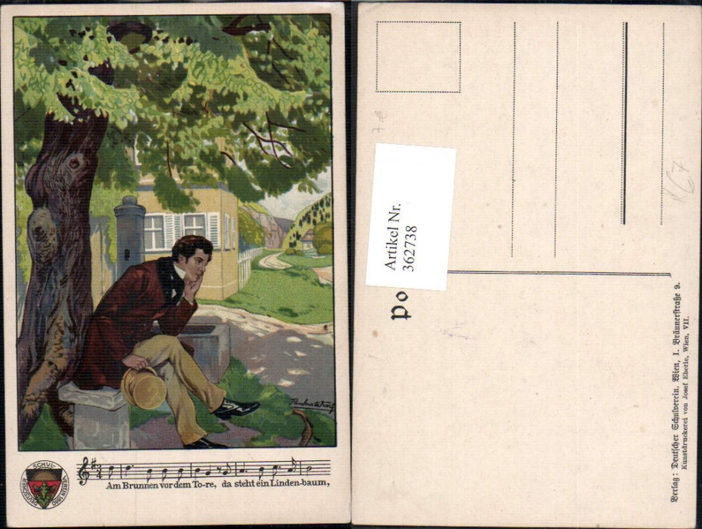 362738,Deutscher Schulverein Künstlerkarte Karl Pankratz Schubert Am Brunnen v. d. Tore
