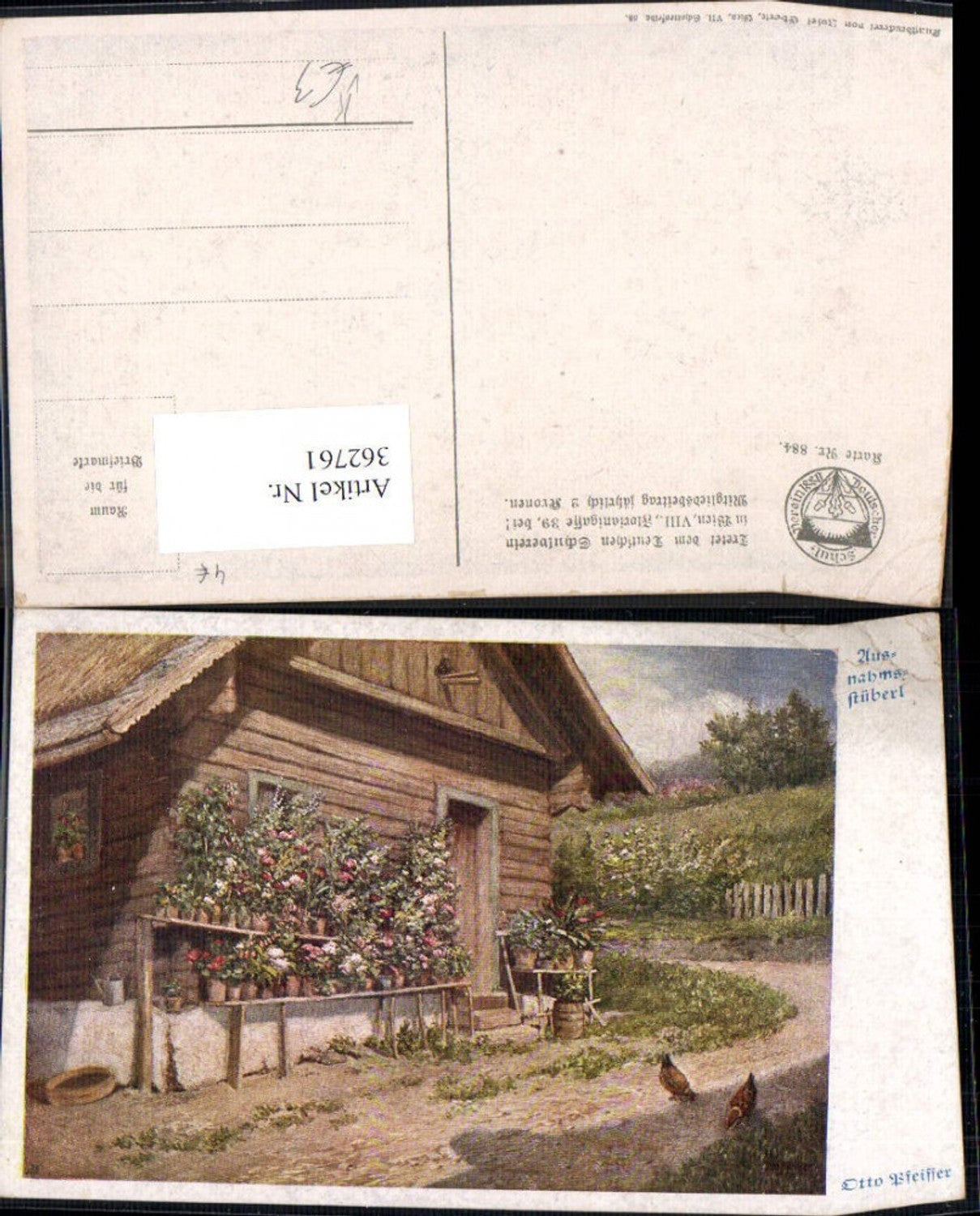362761, German School Association 884 Artist card Otto Pfeiffer Exceptional Room Chickens Flowers