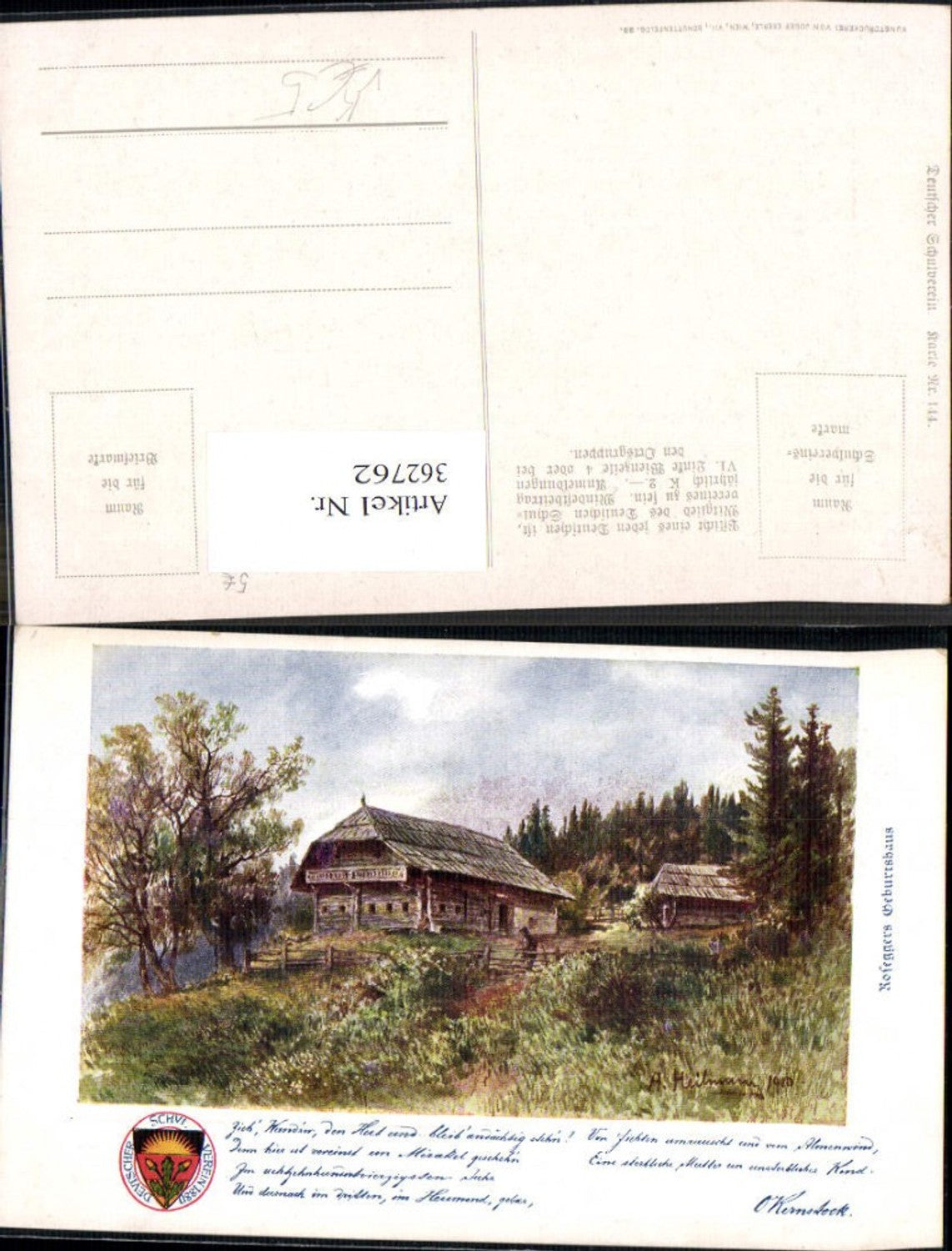 362762,Deutscher Schulverein 144 Künstlerkarte A. Heilmann Roseggers Geburtshaus