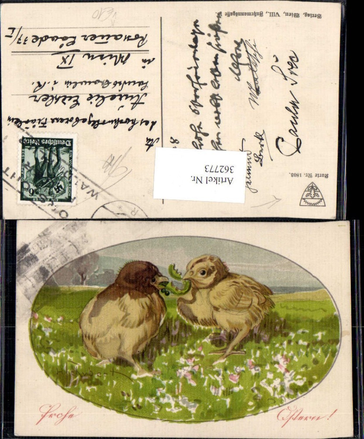 362773, German School Association 1803 Artist's card H. Schubert Chick Passepartout Easter