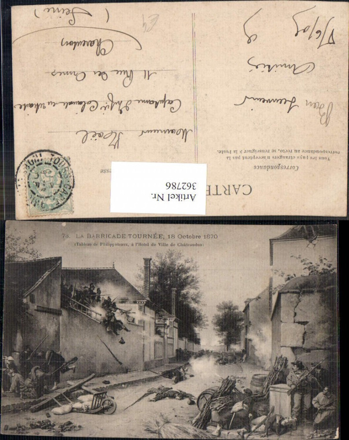 362786, Artist Ak La Barricade Tournee 1870 Ville de Chateaudun