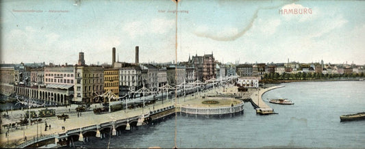 362949,seltene Klappkarte 2 tlg. Hamburg Reesendammbrücke Alsterarkaden Jungfernsteg