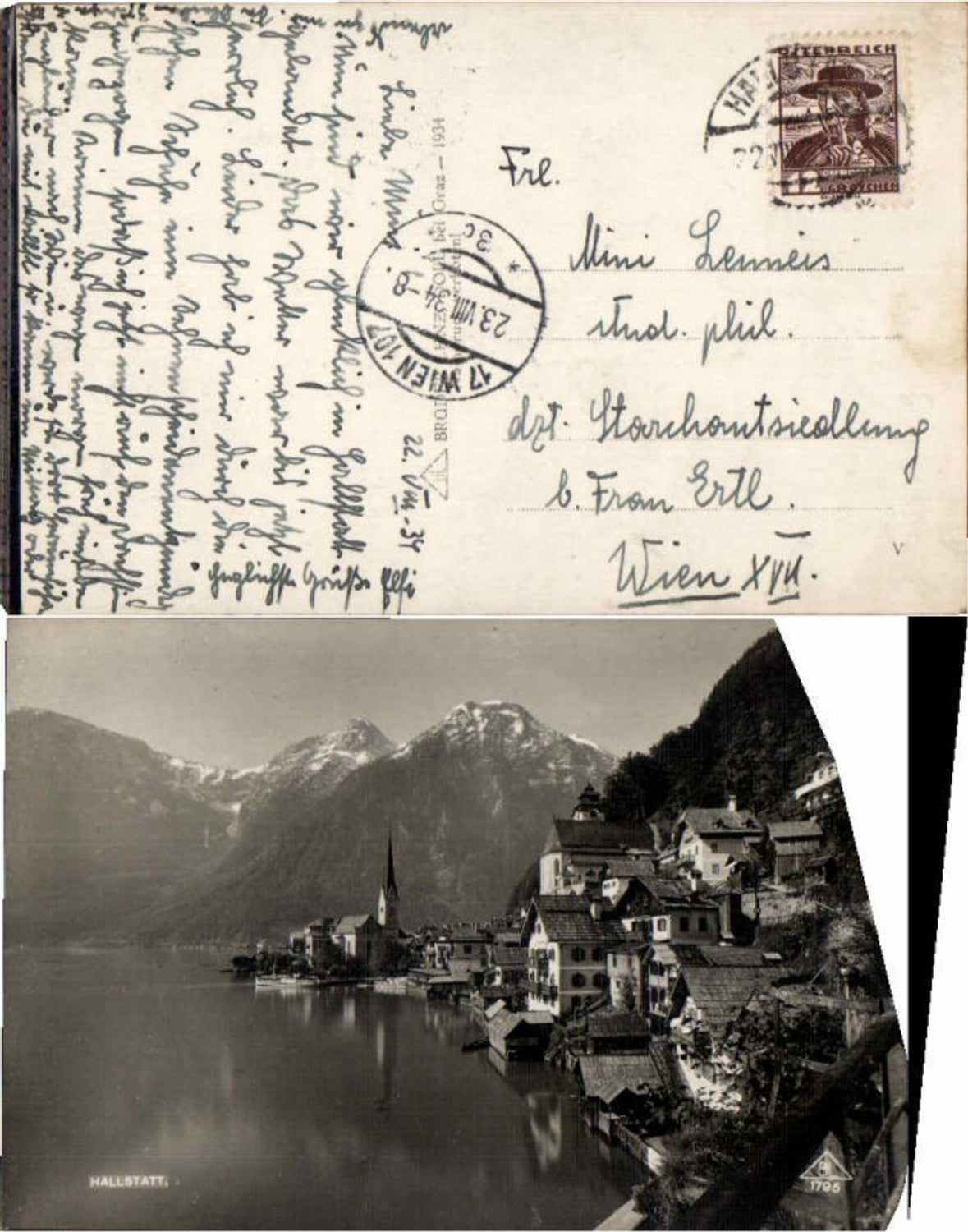 62004, Hallstatt Rare photo postcard of the town 1934