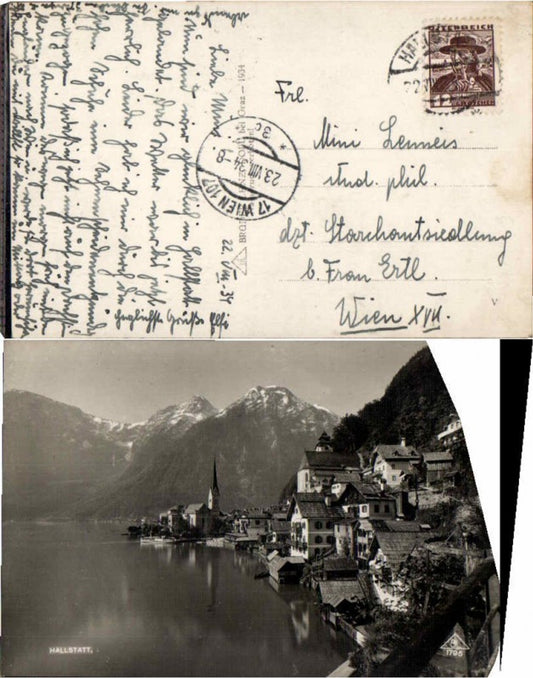 62004, Hallstatt Rare photo postcard of the town 1934