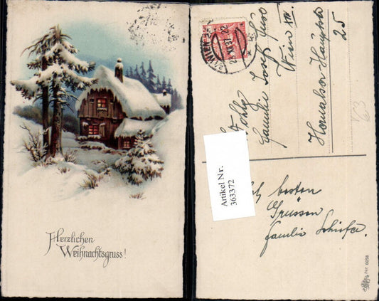 363372,Künstler Ak Weihnachten Beleuchtetes Haus Winterwald pub Erika 6058