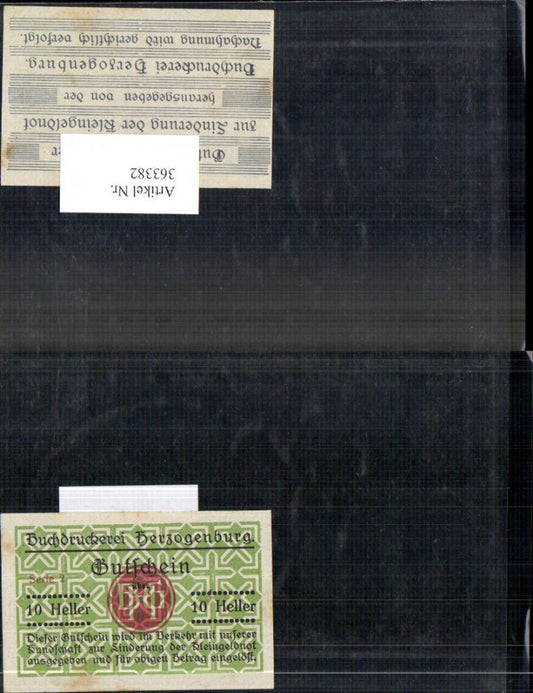 363382,Privatnotgeld Notgeld Buchdruckerei Herzogenburg Serie 2 10 Heller Gutschein