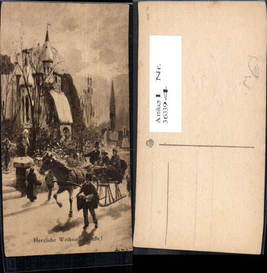 363394,Künstler Ak Weihnachten Winterdorf Pferdeschlitten Postbote