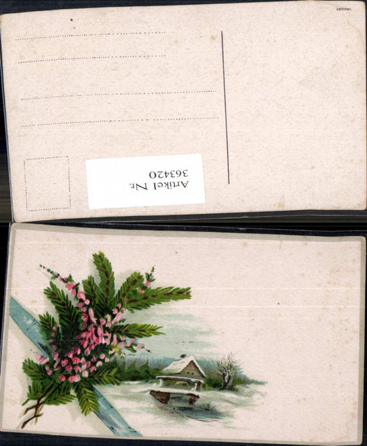 363420,Künstler Ak Weihnachten Haus Brücke Winterlandschaft Tannenzweig Schleife Blütenzweig