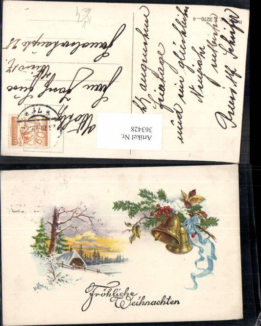 363428,Künstler Ak Weihnachten Haus Winterlandschaft Glocken Tannenzweig Schleife pub B.K.W.I. 3270/4