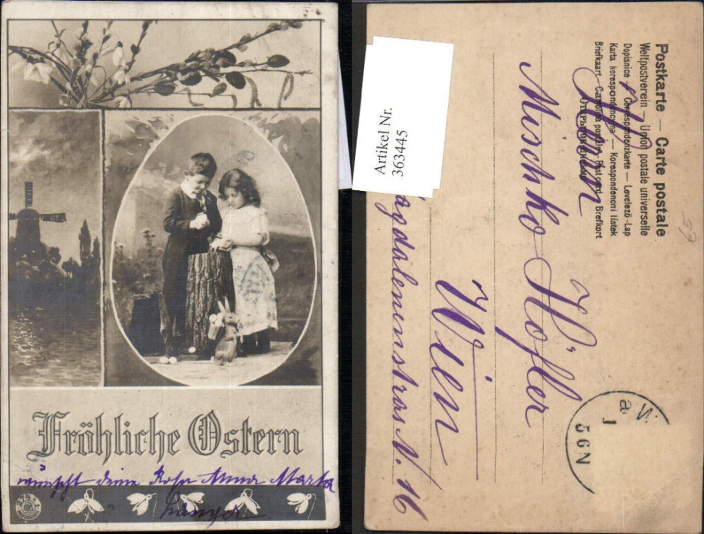 363445,Ostern Kinder Ostereier Eier Hase Windmühle Palmkätzchen Schneeglöckchen