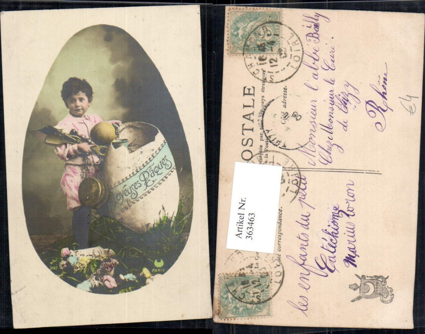 363463,Ostern Bub Junge Schaufel Axt Ball Trommel Osterei Passepartout Ei