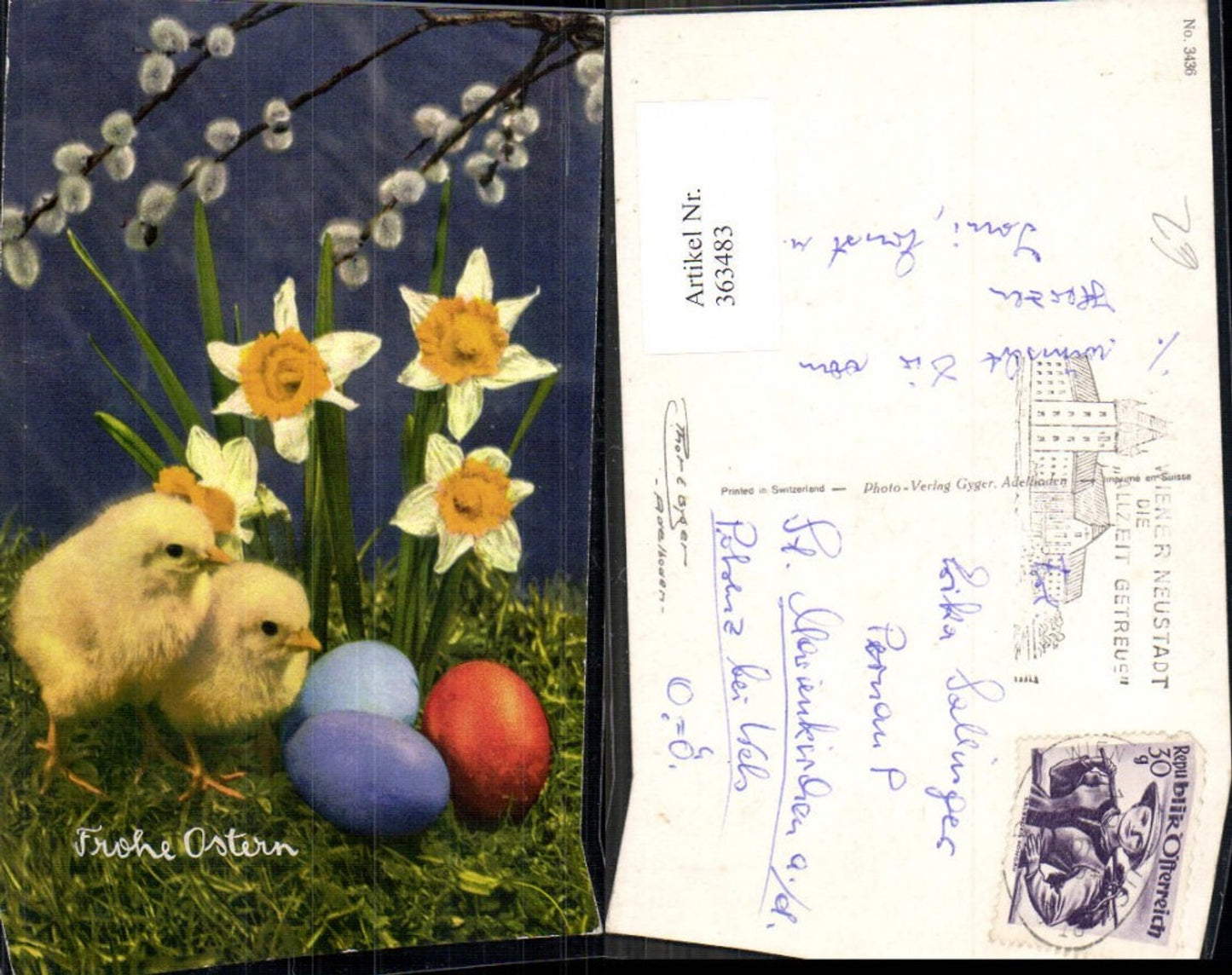 363483, Easter chicks pussy willows Easter eggs daffodils flowers