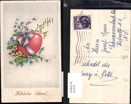 363527,Künstler Ak Ostern Osterei Ei Schleife Blütenzweig Palmkätzchen Goldschrift