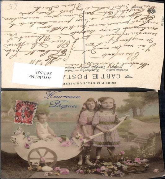 363533,Ostern Kinder Kinderwagen Blumen Korb Ei Osterei
