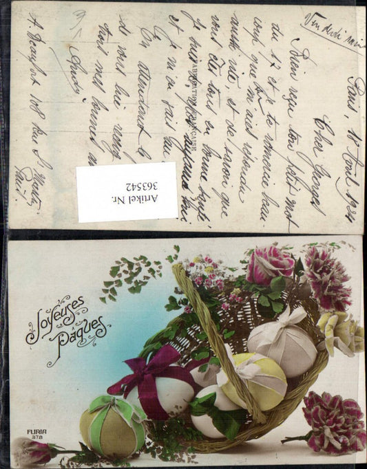 363542,Ostern Korb m. Ostereier Eier m. Schleife Rosen Blumen pub Furia 378